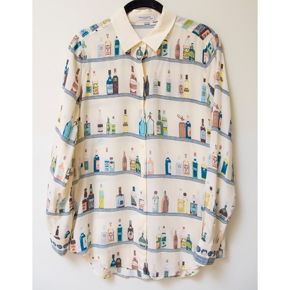 NWOT Equipment Bottle Printed Silk Shirt In Cream Multicolor XS